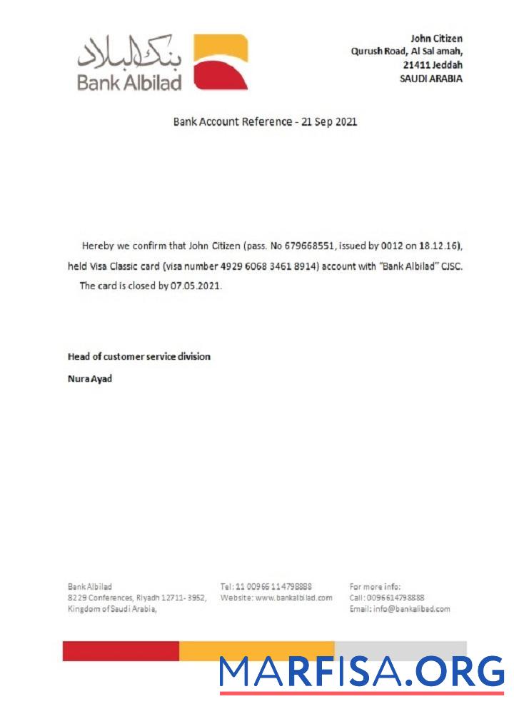 Realistic Saudi Arabia Albilad bank closure reference download for verification